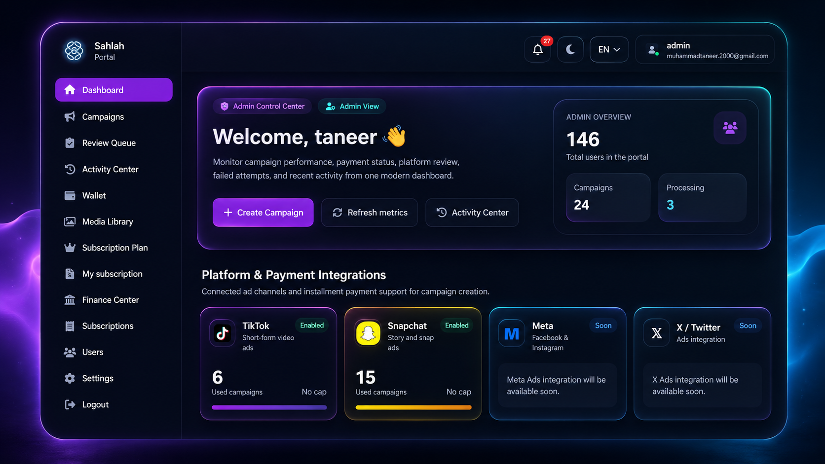 Dashboard preview (dark)