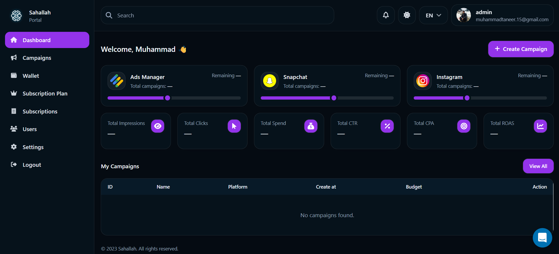 Dashboard preview (dark)