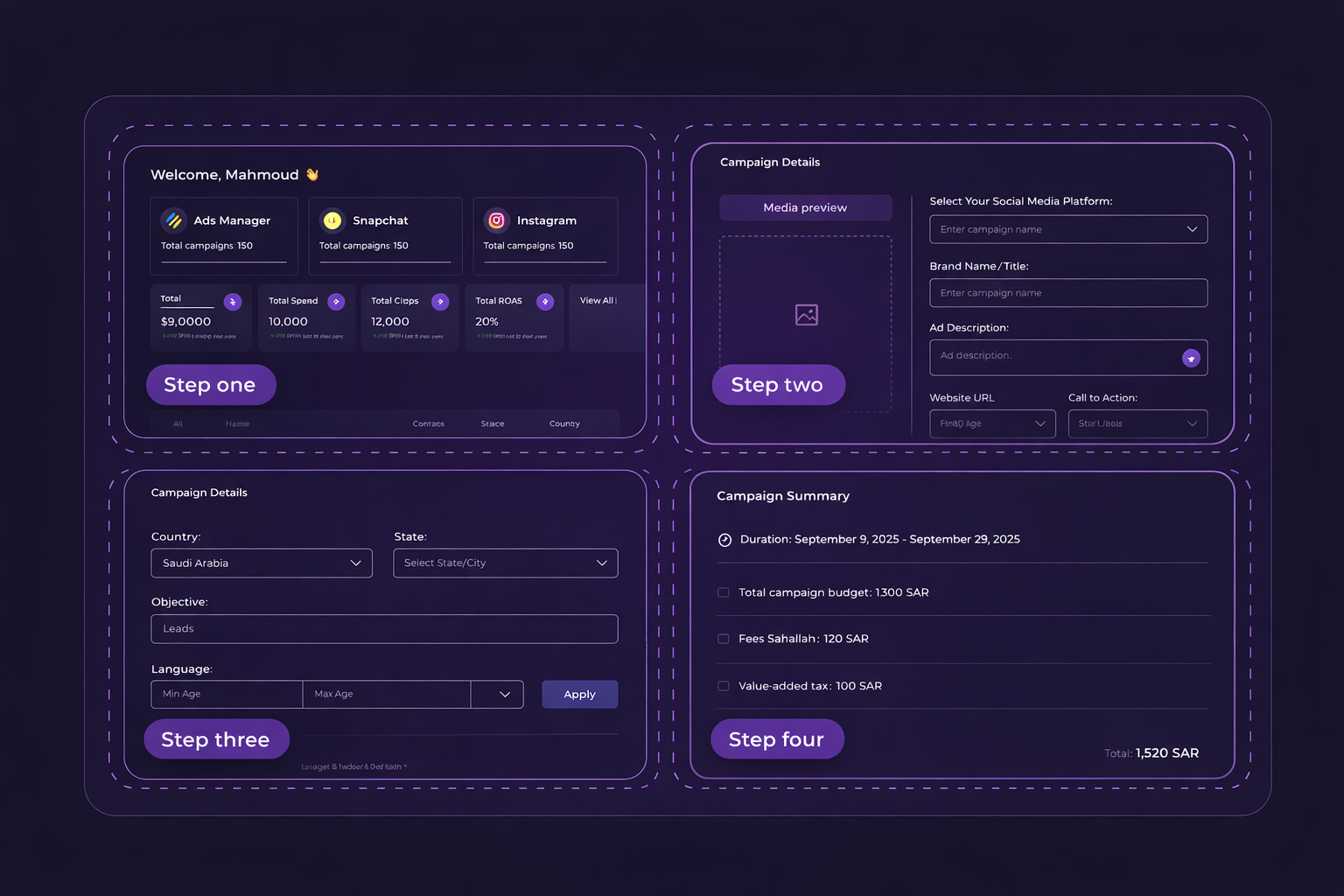 Your ad ready in 4 steps (dark)